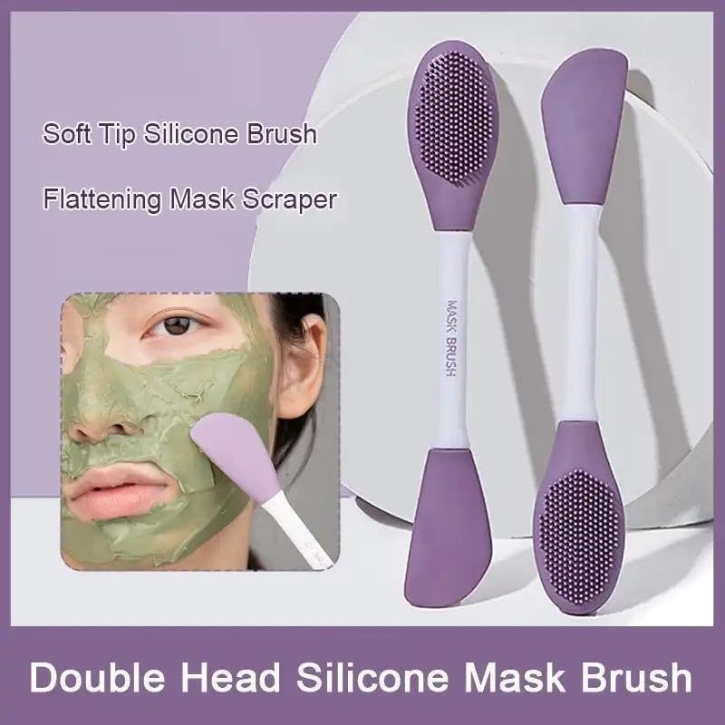 UK-0356 Beauty Silicone Face Mask Applicator Makeup Brush Double-Ended Facial Mask Brush for Mud, Clay, Charcoal Mixed Mask,Soft Makeup Beauty Brush Tools for Apply Cream, Lotion (1PC Multi Color)