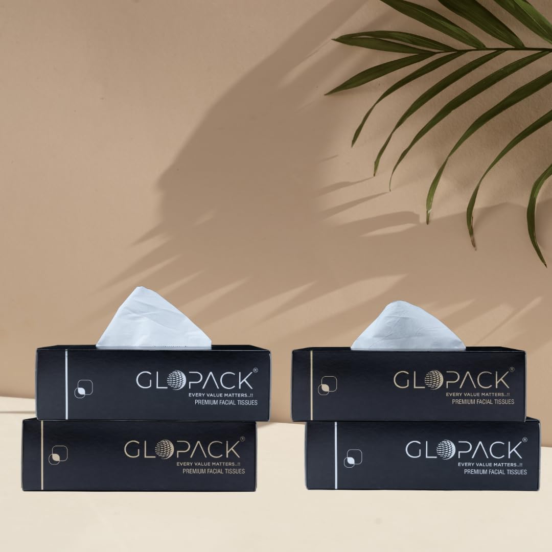 UK-0883 Glopack Facial Tissue Napkins, 100 Pulls , Soft And Absorbent Napkin, White Paper Daily Use Napkins