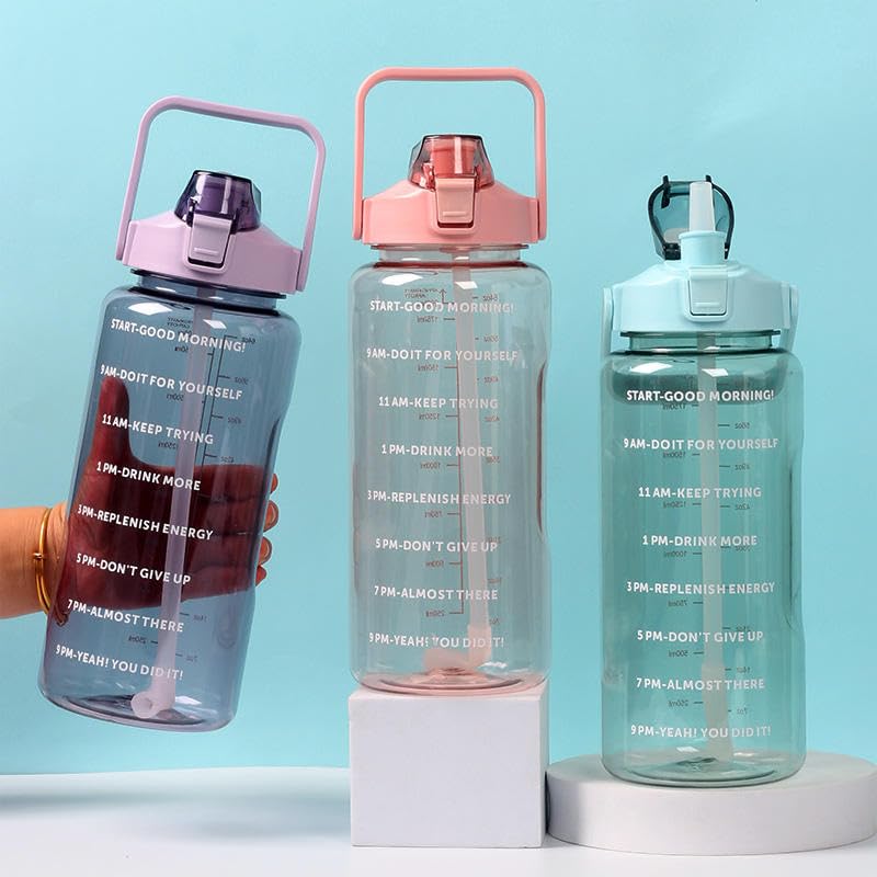 UK-0915 2 L Gym Belt Straw Transparent Motivational Water Bottles|Time Marker Leak Proof&Break-Proof|Best Usage For Office/School/College/Gym/Travel Bottle|Bpa-Free Sports Bottle
