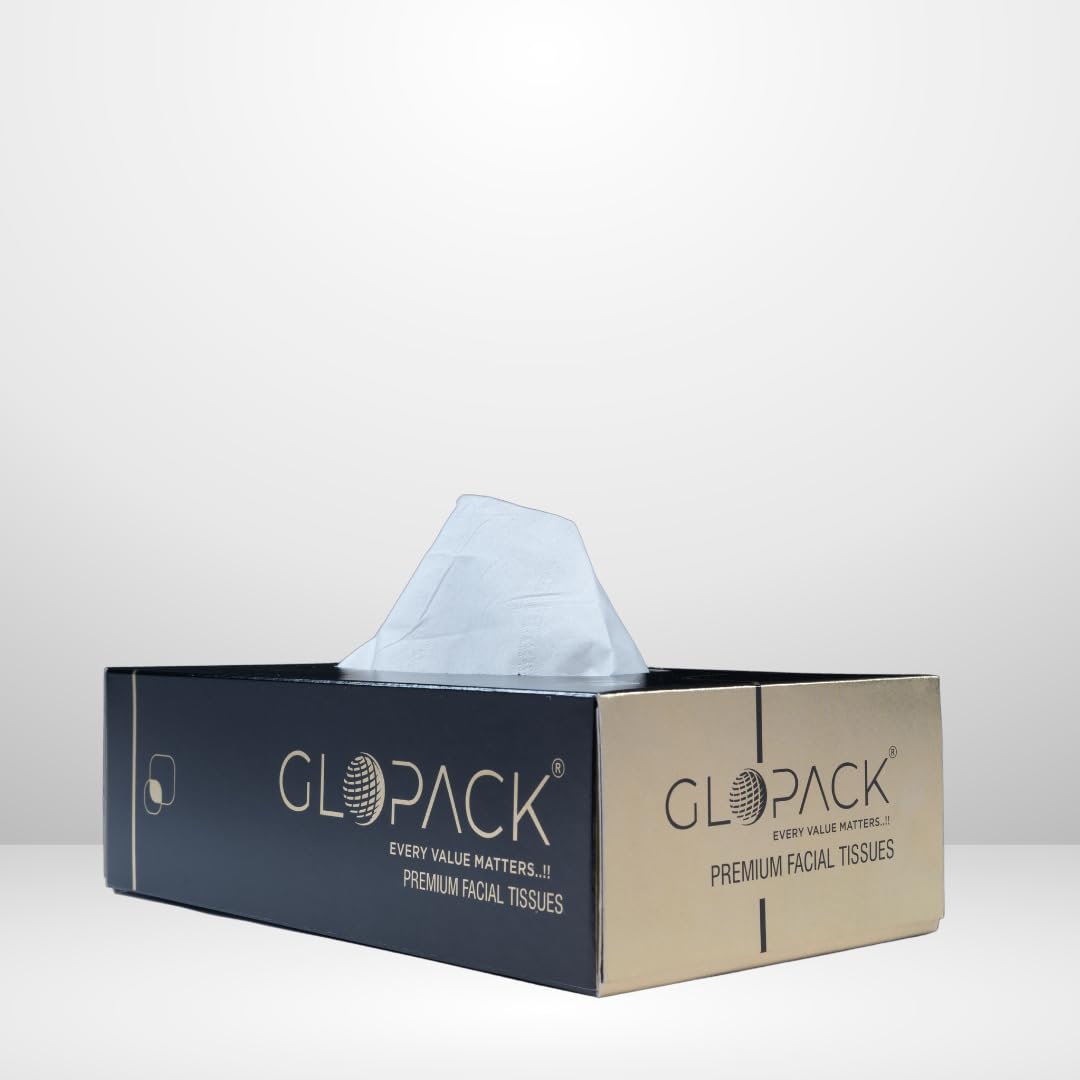UK-0883 Glopack Facial Tissue Napkins, 100 Pulls , Soft And Absorbent Napkin, White Paper Daily Use Napkins