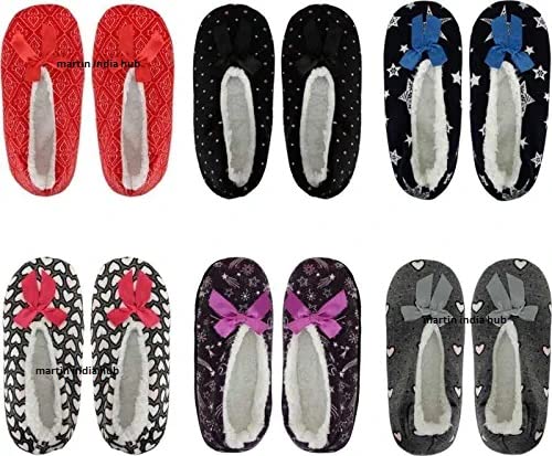 UK-0678 Women & Girl Winter Soft Fluffy Slippers Socks with Non-Slip Sole. (Pack of 1 Pair) (Assorted Color & Design Pattern)