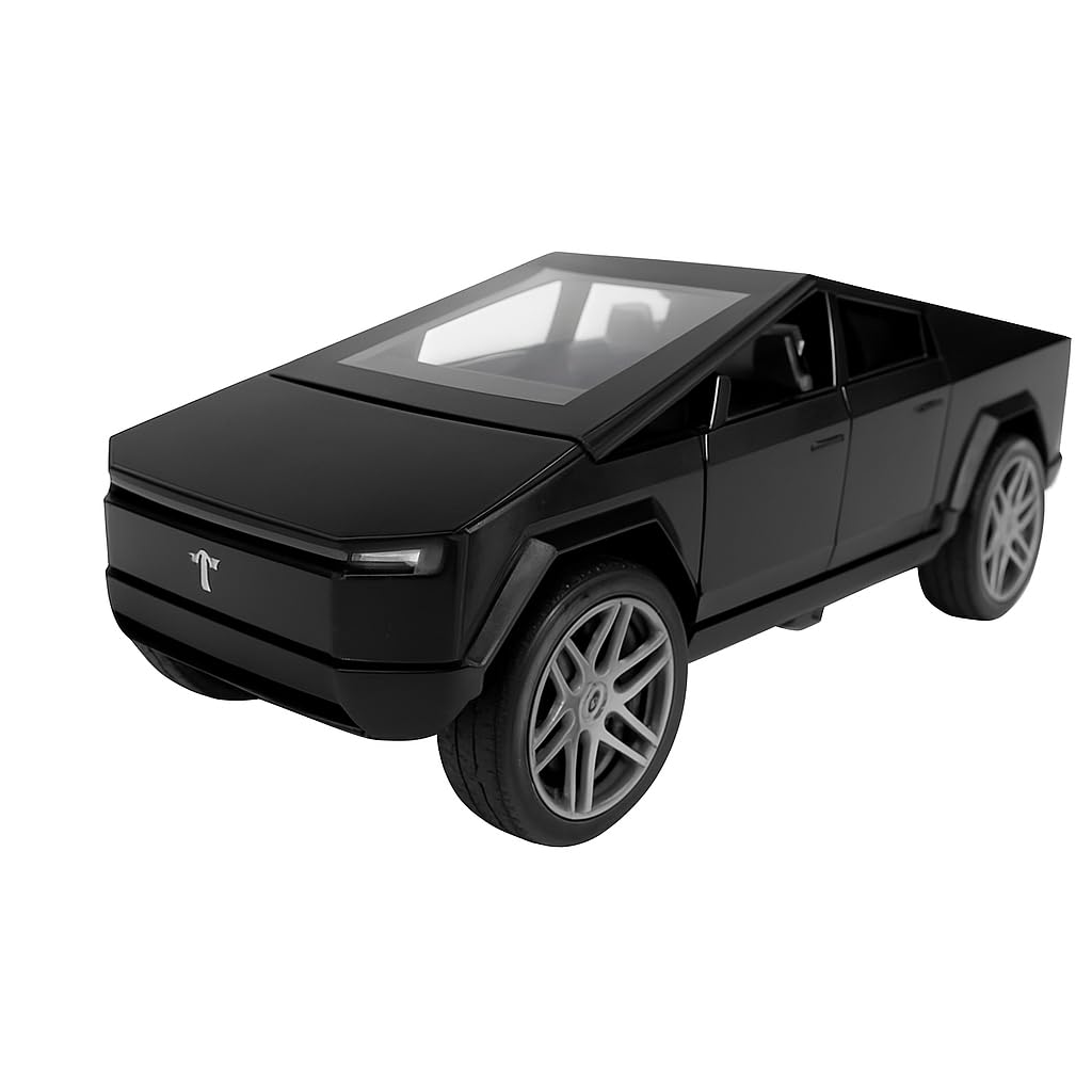 UK-0951 Tesla Cybertruck Toy Car with LED Lights – 1:36 Scale Die-Cast Model, Matte Black, Realistic Design, Pull Back Action, Sound & Light Features for Kids and Collectors