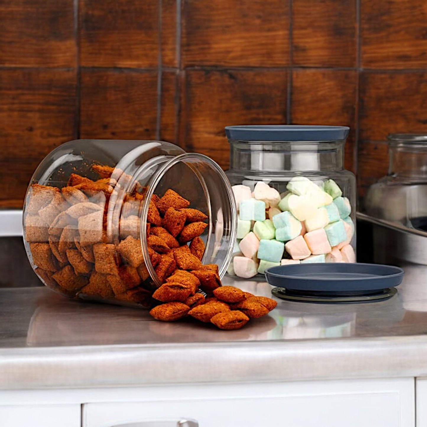 UK-0761 Plastic Airtight Canister Set Food Grade BPA free Transparent Canisters Multipurpose Jar for Grocery, Snacks, Nuts, Rice, Flour, Food Grain, Kitchen Storage Container Jar,1LTR