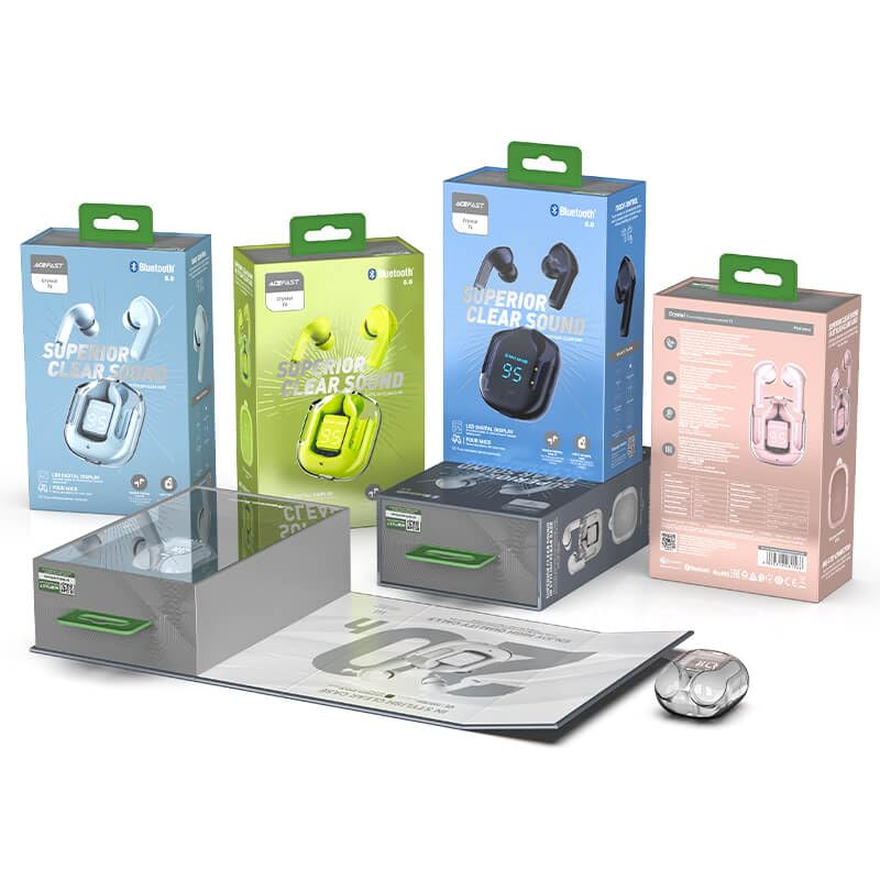 UK-0550 Ultrapod Wireless Bluetooth In Ear Earbuds, Transparent Charging Case, Active Noise Cancellation, Led Digital Display, Bluetooth Earphones, Touch Control