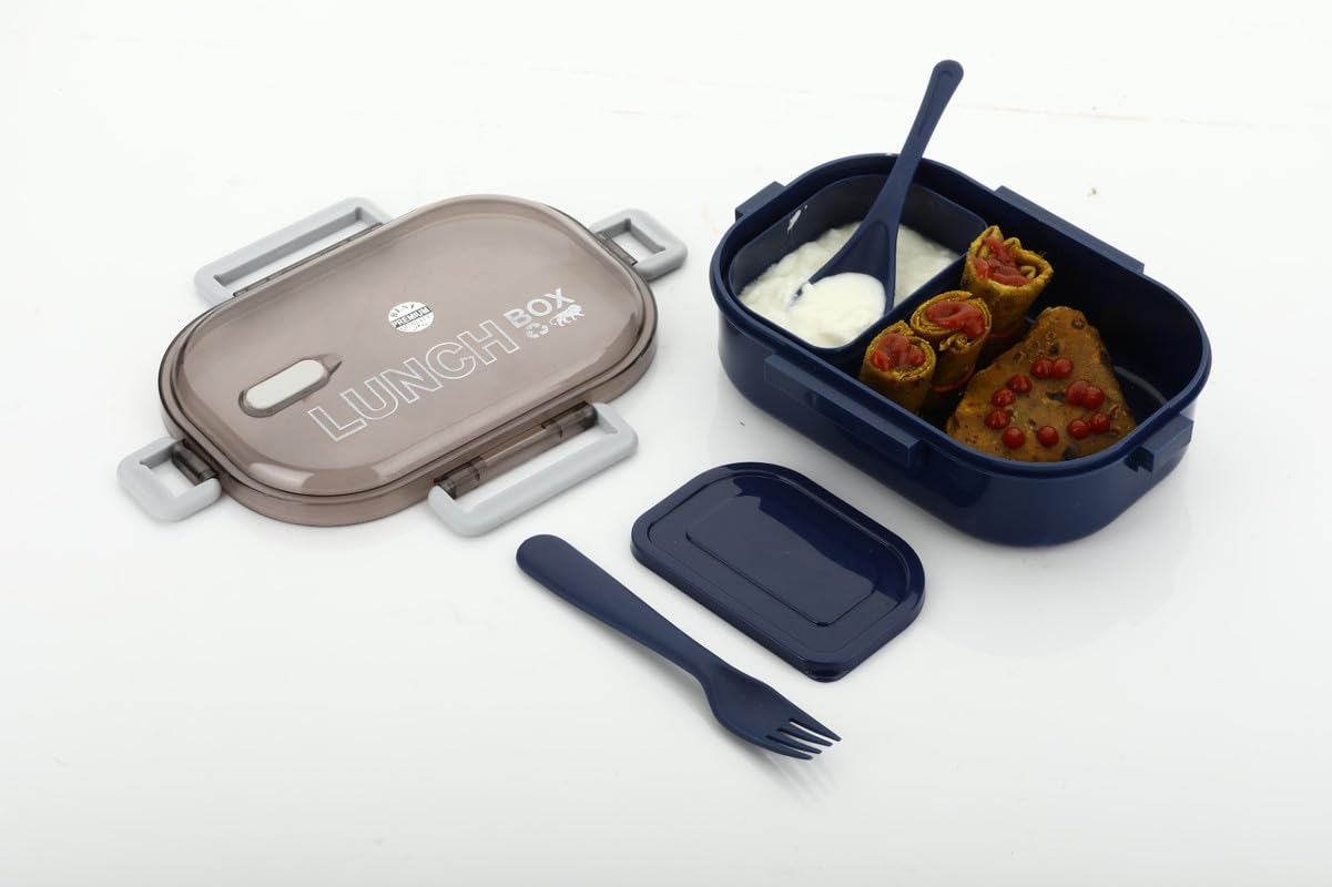 UK-0832 Students Lunch Box Leak Proof and 1 Pic Spoon With Water Bottle , Colour for School & Office Make in India Product (Multicolor)