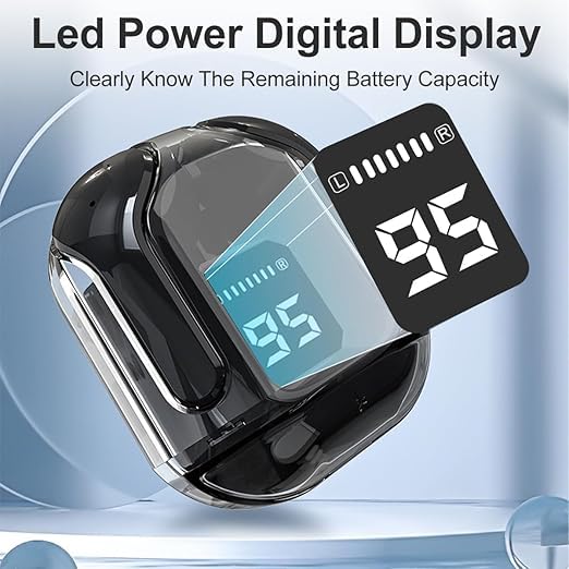 UK-0550 Ultrapod Wireless Bluetooth In Ear Earbuds, Transparent Charging Case, Active Noise Cancellation, Led Digital Display, Bluetooth Earphones, Touch Control