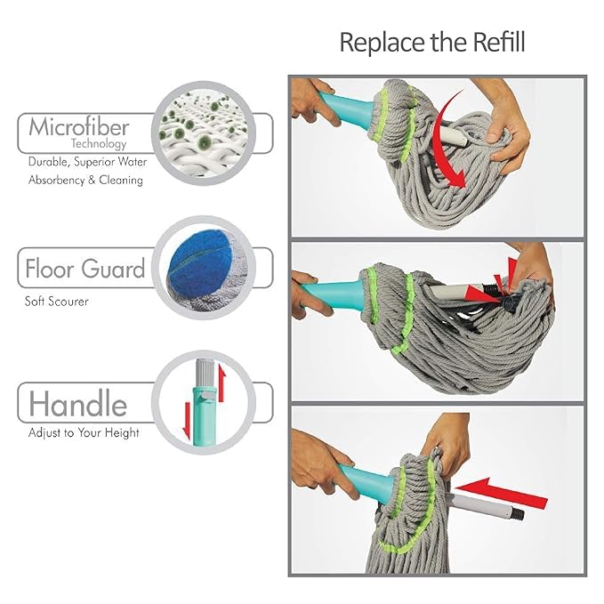 UK-0790 Self Wringing Squeeze Twist Mop | Microfiber Floor Cleaning Dust Mop with Extendable Stainless Steel Handle | for Home & Office Cleaning