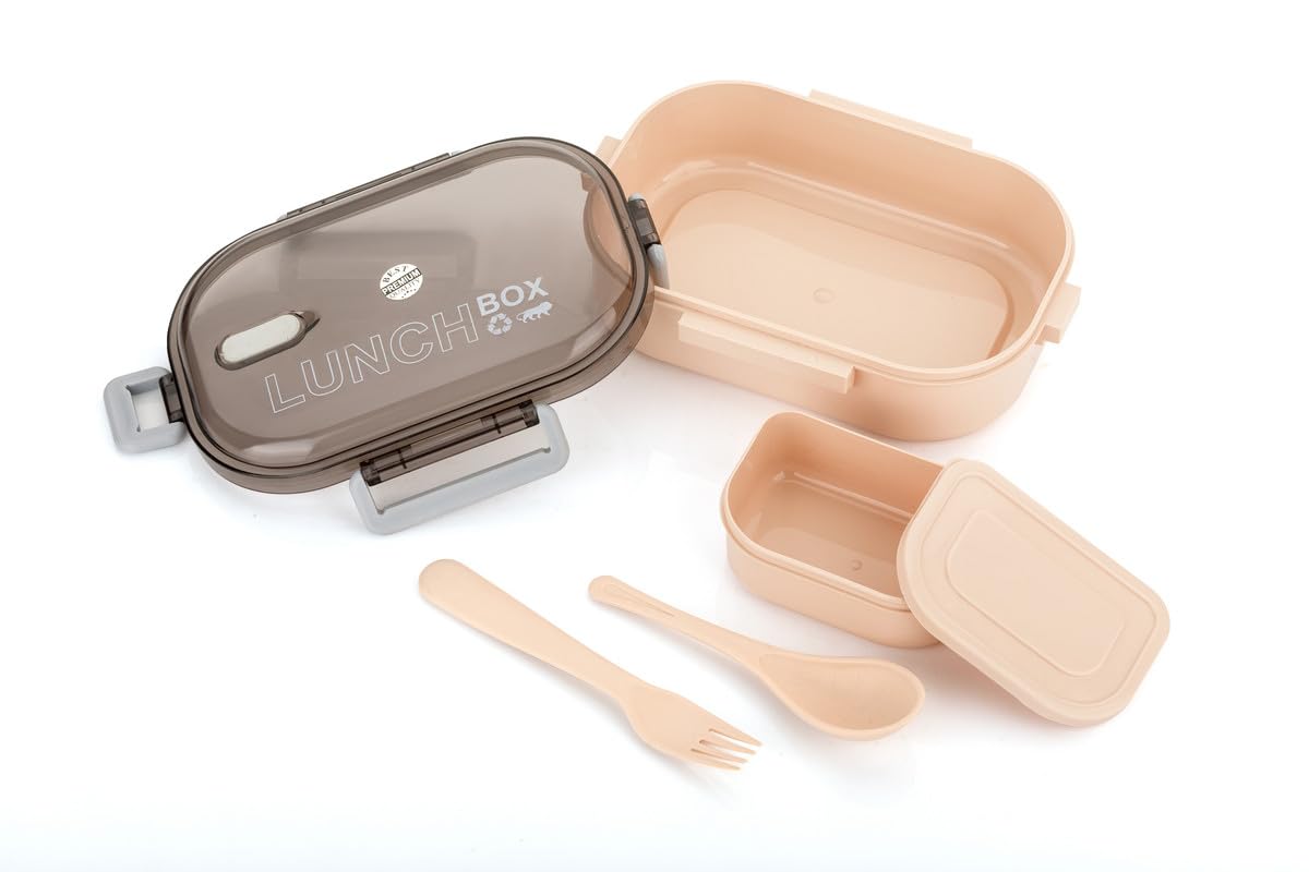 UK-0832 Students Lunch Box Leak Proof and 1 Pic Spoon With Water Bottle , Colour for School & Office Make in India Product (Multicolor)