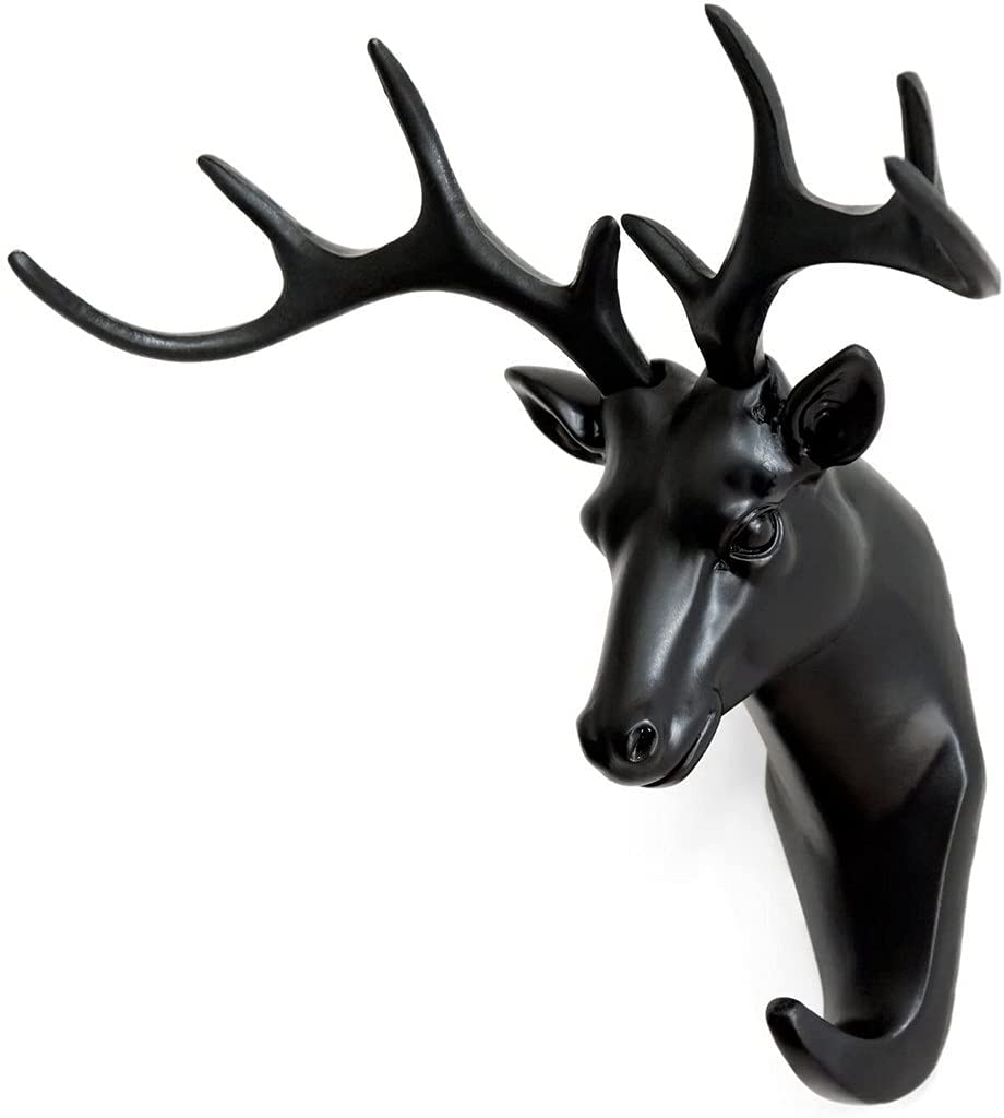 UK-0122 Deer Head Hanging Hook, Self Adhesive Wall Door Hook Hanger Bag Keys Sticky Holder