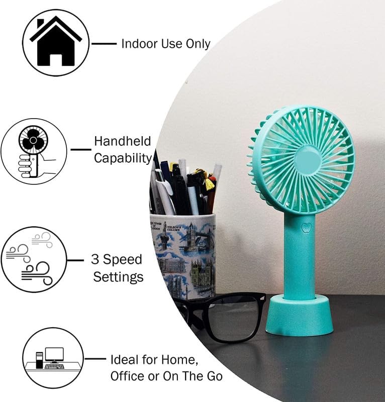 UK-0837 Portable USB Hand Fan Built-in Rechargeable Battery Operated Table Fan with Standing Holder Handy Base For Home Office Indoor Outdoor Travel