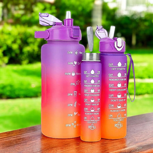 UK-0023 3 in 1 Water Bottle with Motivational Time Marker, Leakproof Durable BPA Free Non-Toxic Water bottle for office, gym, school