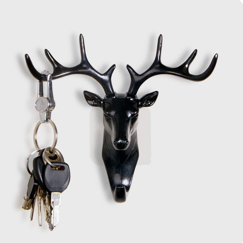 UK-0122 Deer Head Hanging Hook, Self Adhesive Wall Door Hook Hanger Bag Keys Sticky Holder