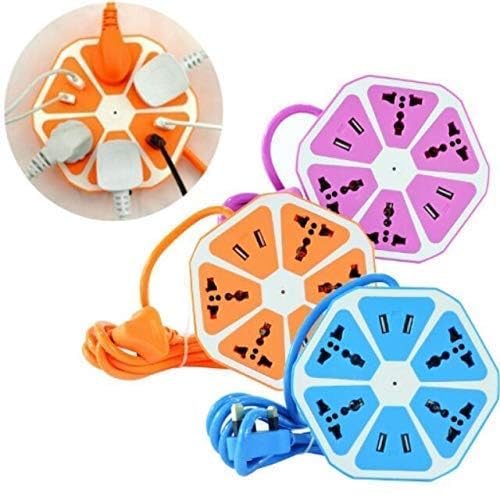 UK-0784 4-USB Hexagon Creative Surge Protector Power Socket Multipurpose 4 USB 2.0Amp Charging Point Hexagon Power Socket