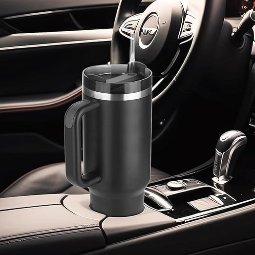 UK-0884 Travel Mug with Handle, Cup with Straw and Handle, Coffee Mug with Lid Coffee Mug, Leak Proof Vacuum Insulated Water Bottle for Hot Iced Drink