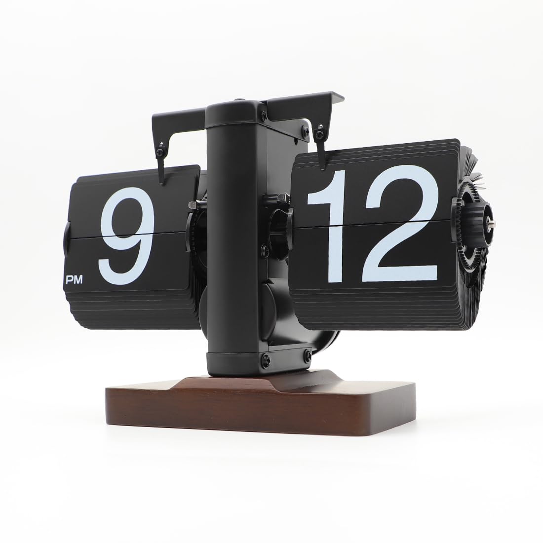 UK-0794 Retro Digital Flip Down Clock, Battery Powered Internal Gear Operated Clock, Classic Mechanical, Black Walnut Base, for Home & Office Decor
