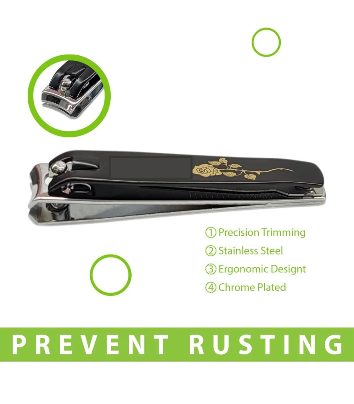 UK-0674 Printed Black Nail Cutter - Golden Rose with Stylish Black Shade- Premium Nail clipper/Cutter