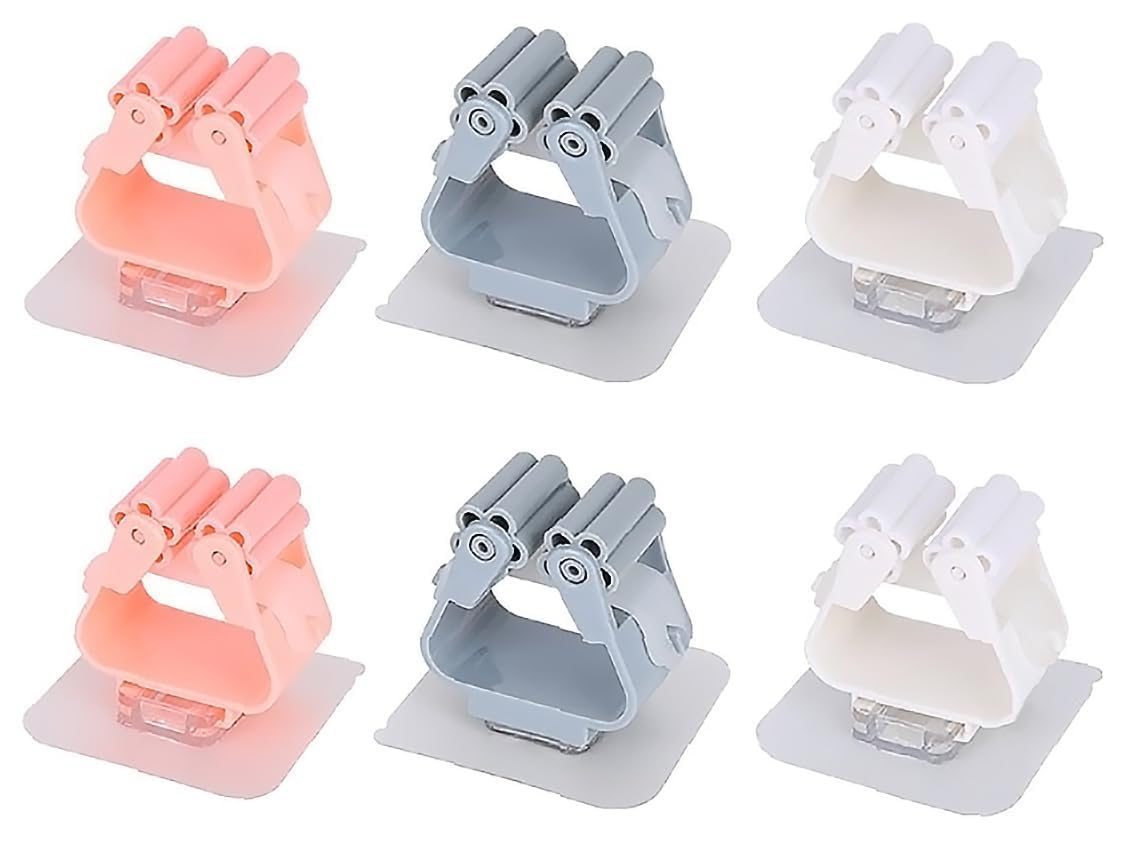 UK-0669 Mop Holder Self Adhesive Hooks, Broom, Mop, Rod Holder, Plastic with Rubber Grip, Bathroom & Kitchen, Multipurpose