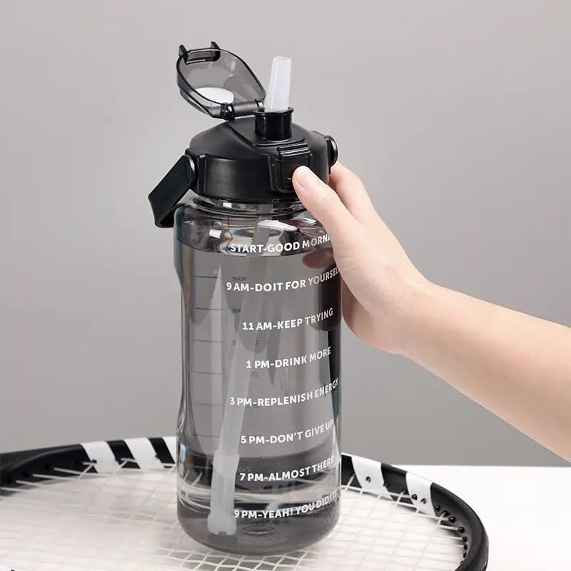 UK-0915 2 L Gym Belt Straw Transparent Motivational Water Bottles|Time Marker Leak Proof&Break-Proof|Best Usage For Office/School/College/Gym/Travel Bottle|Bpa-Free Sports Bottle