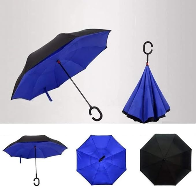 UK-0893 Windproof Reverse Umbrella Foldable Umbrella For Travel Umbrella For Men And Women(PLAIN-Multicolor)