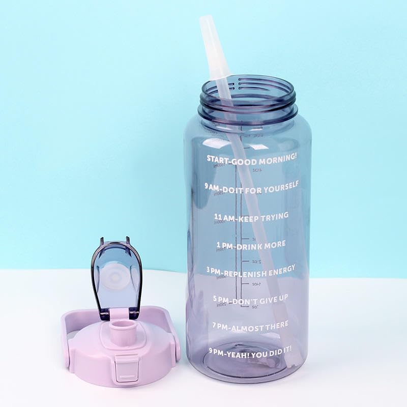 UK-0915 2 L Gym Belt Straw Transparent Motivational Water Bottles|Time Marker Leak Proof&Break-Proof|Best Usage For Office/School/College/Gym/Travel Bottle|Bpa-Free Sports Bottle
