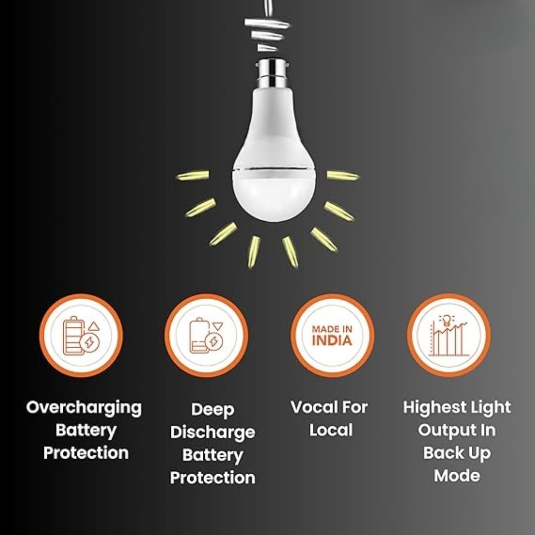 UK-0873 Inverter Rechargeable Base LED White Emergency Bulb with Up to 3-4 Hours Back Up