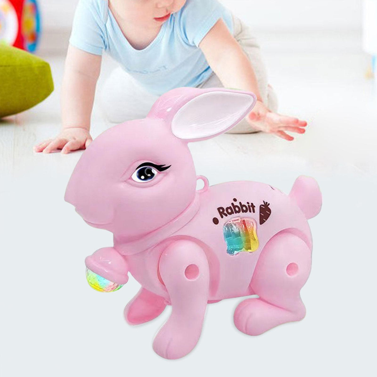 UK-1042 Baby Crawling Toy-Walking Rabbit with Light & Sound Cuddly Electronic Pet Educational Features Toy for Kid