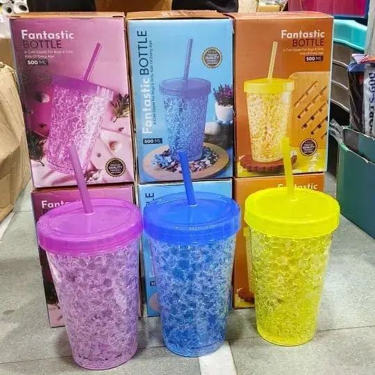 UK-0754 Juice Glass With Lid And Straw -Plastic Tumbler Cute And Functional Sipper Cup For Adults(Aesthetic Mugs,Iced Coffee Tumbler ,Smoothie Jar , Bubble Tea Glass