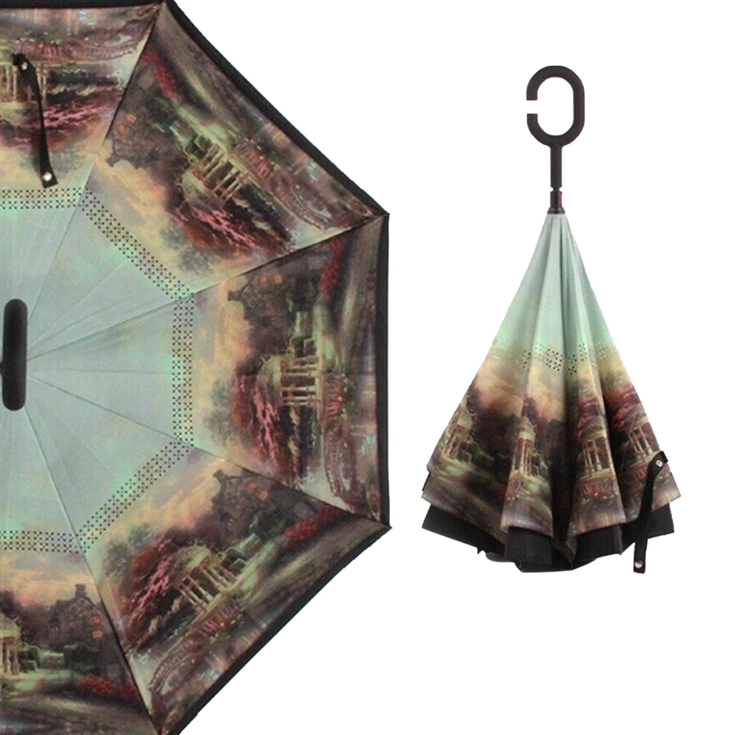 UK-0382 Windproof Reverse Umbrella Foldable Umbrella For Travel Umbrella For Men And Women(PRINTED-Multicolor)