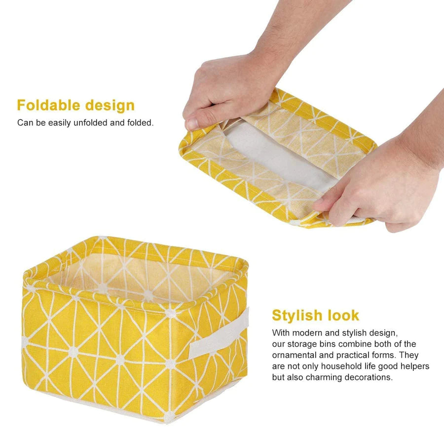UK-0049 Canvas Fabric Foldable Mini Storage Basket - Small Collapsible Canvas Containers Organizers With Handle For Home-Multi Design