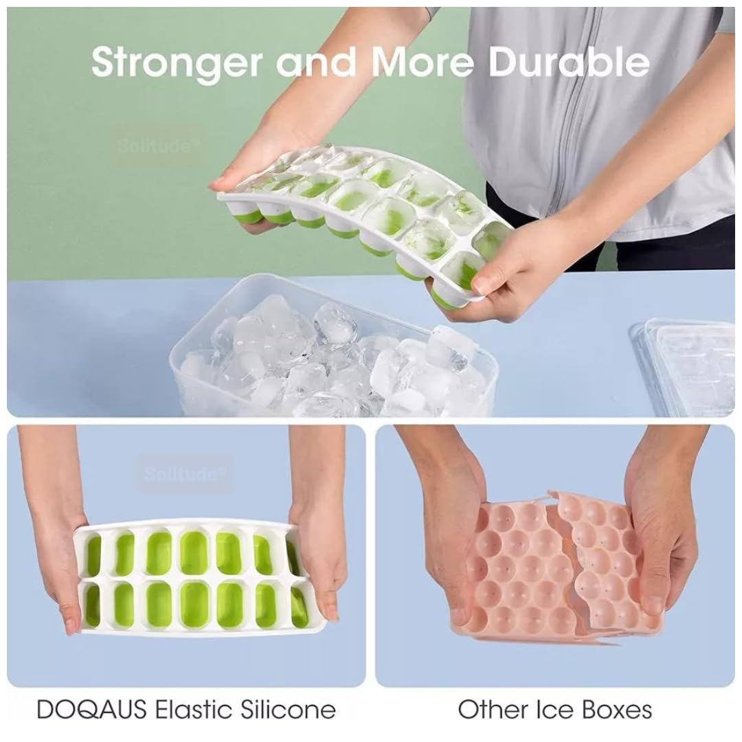 UK-0808 Pop Up Ice Cube Trays for Freezer with Lid Ice Cube Trays, Silicone Easy-Release and Flexible 14-Ice Cubes Mould with Spill-Resistant