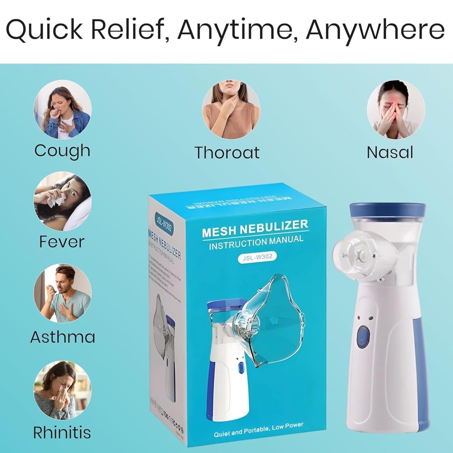 UK-0877 Mesh Nebulizer for Adults & Kids, Handheld Nebuliser Machine with 2 Masks, 1 Mouth piece & Usb, Cool Mist Inhailer for Cold & Cough, Breathing Problems