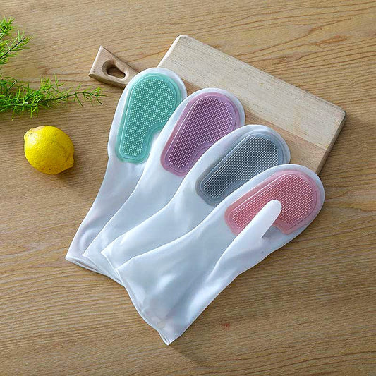 UK-0707 Silicone Scrubber Hand Gloves for Dishwashing, Utensil Cleaning, Pet Grooming and Kitchen Cleaner, Random Color, Free Size,