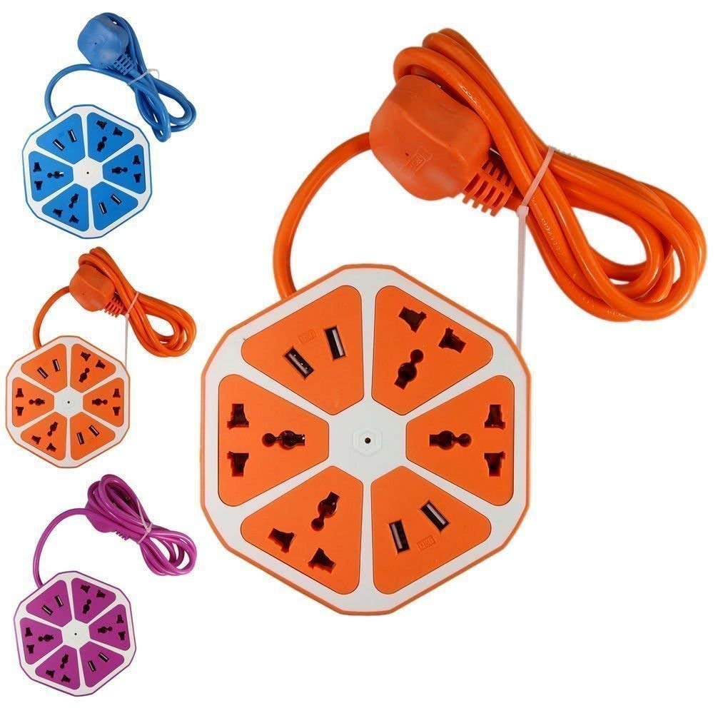 UK-0784 4-USB Hexagon Creative Surge Protector Power Socket Multipurpose 4 USB 2.0Amp Charging Point Hexagon Power Socket
