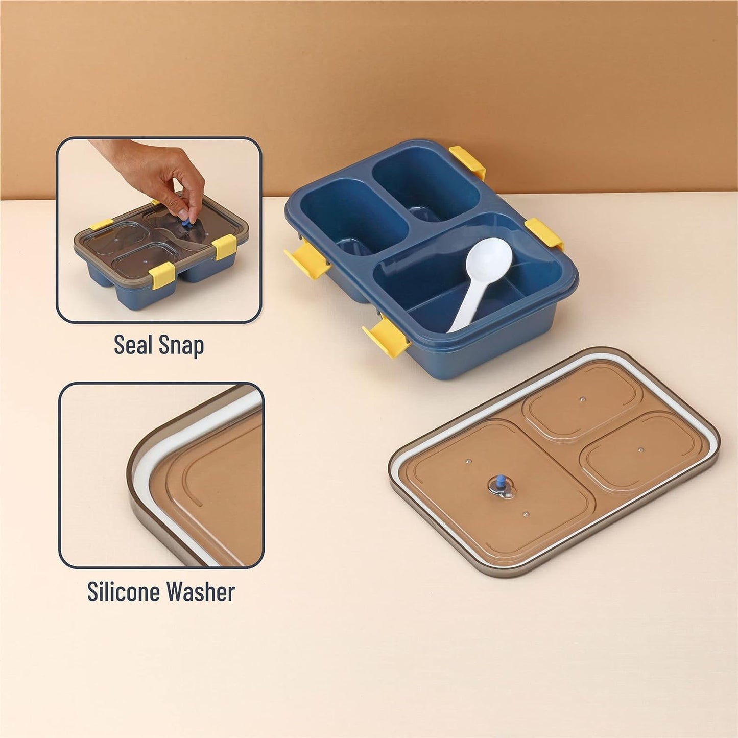UK-0383 Lunch Box for Kids – 3 Compartment Insulated Lunch Box Plastic Tiffin Box for Boys, Girls, School & Office Men