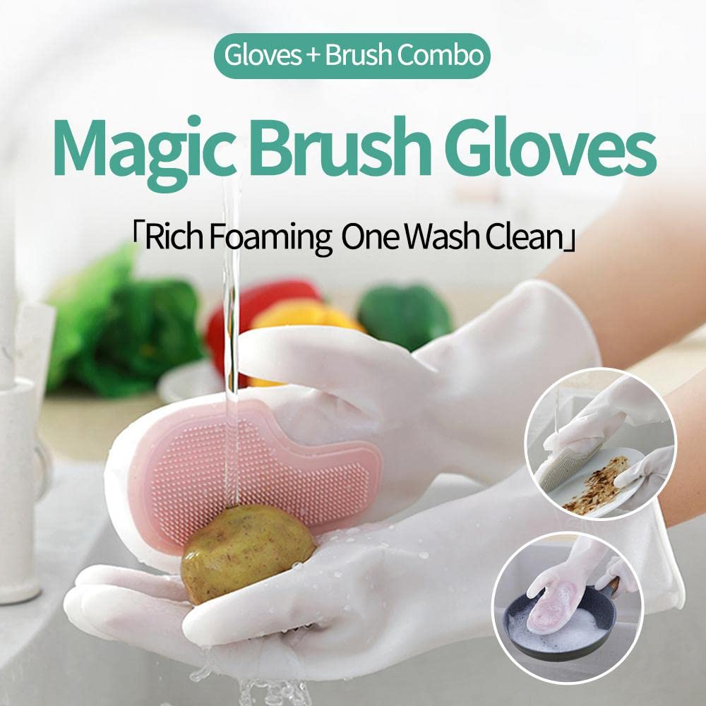 UK-0707 Silicone Scrubber Hand Gloves for Dishwashing, Utensil Cleaning, Pet Grooming and Kitchen Cleaner, Random Color, Free Size,