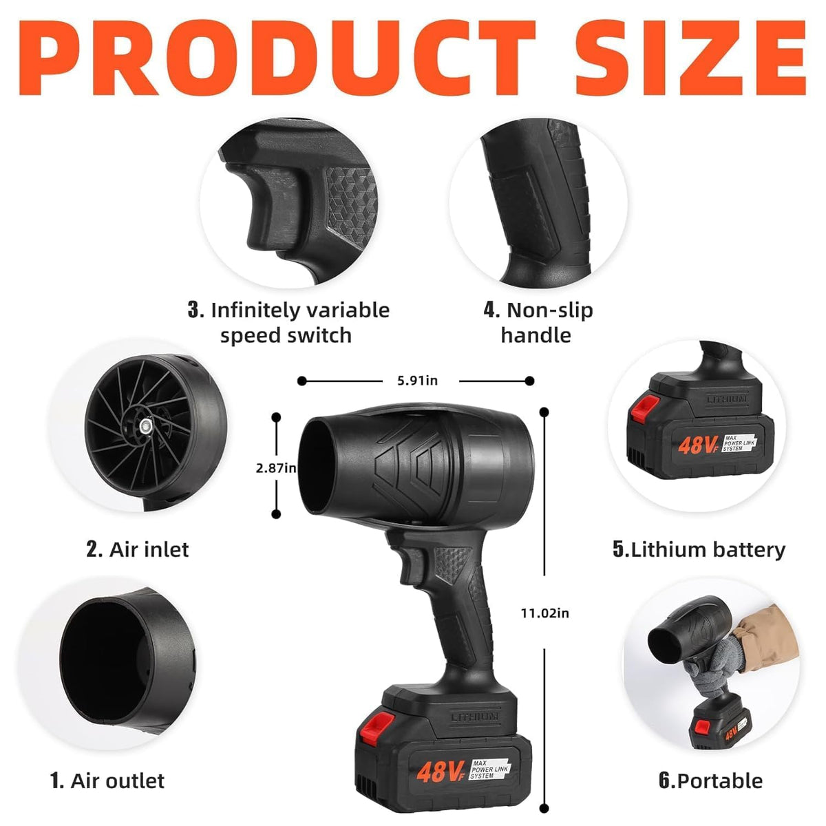 UK-1057 Electric Handheld Air Blower, 48V Cordless Turbo Blower for Home, Car & Outdoor | High-Speed Air Blower with Rechargeable Battery & Fast Charger | Heavy-Duty Dust Cleaner for Computer