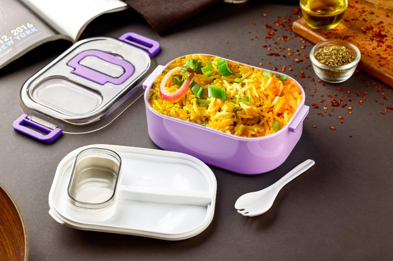 UK-0833 Lunch Box Comes with 1 Small Container, Stylish Anti Spill Lid & 1 Baby Spoon BPA Free, Food Grade Perfect for School