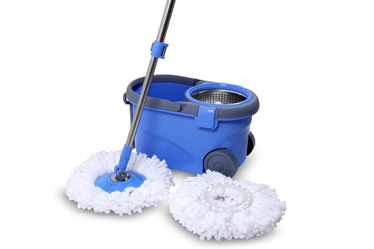 UK-0750 Spin Mop with Bucket for Floor Cleaning with Big Wheels and Stainless Steel Wringer, 2 Microfiber Refills