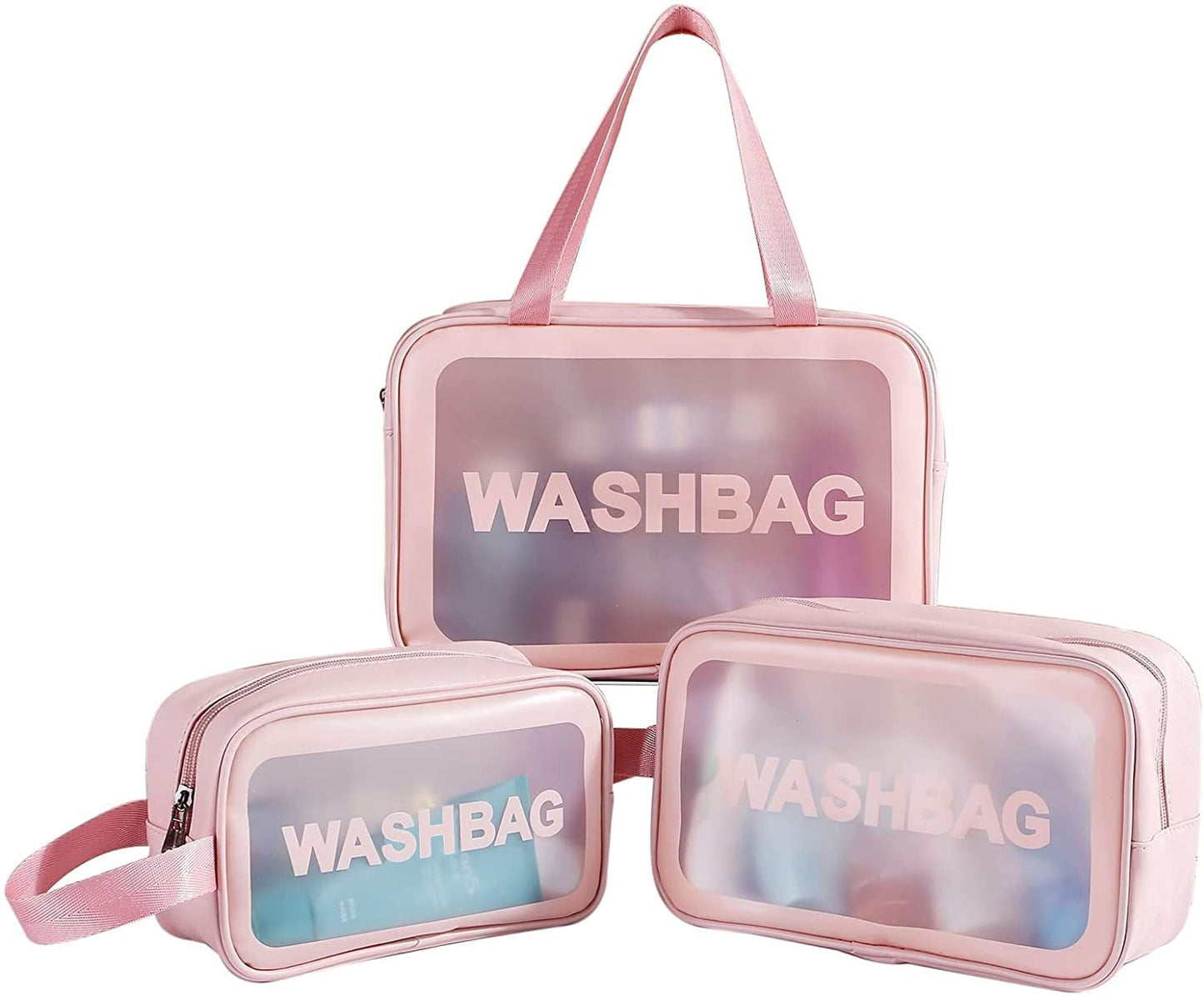 UK-0712 WASHBAG, Clear Makeup Pouch Set, Cosmetic Organizer Bag for Women and Girls Travel Waterproof Toiletry Storage Kit (3Pcs)