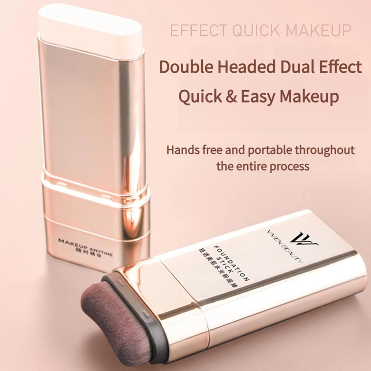 UK-1040 Beauty Foundation Stick, 2-in-1 Multifunctional Moisturizing Foundation Stick with Brush, Long Lasting Natural Matte Finish, Lightweight, Waterproof, 20g, Suitable for All Skin Types