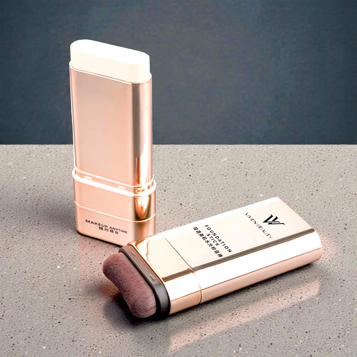 UK-1040 Beauty Foundation Stick, 2-in-1 Multifunctional Moisturizing Foundation Stick with Brush, Long Lasting Natural Matte Finish, Lightweight, Waterproof, 20g, Suitable for All Skin Types