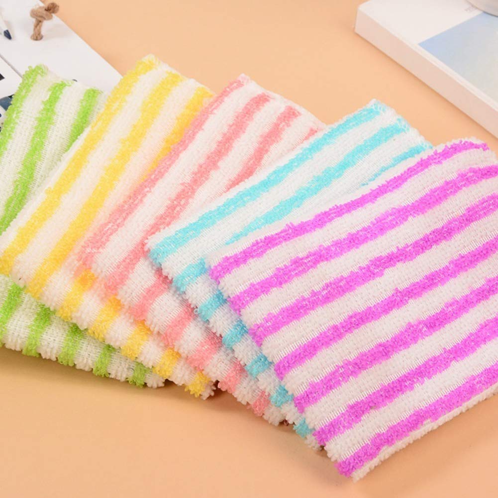 UK-0642 5Pcs Wash Cleaning Microfiber Towel Water Kitchen Dining Striped Duster Cloth Random Color