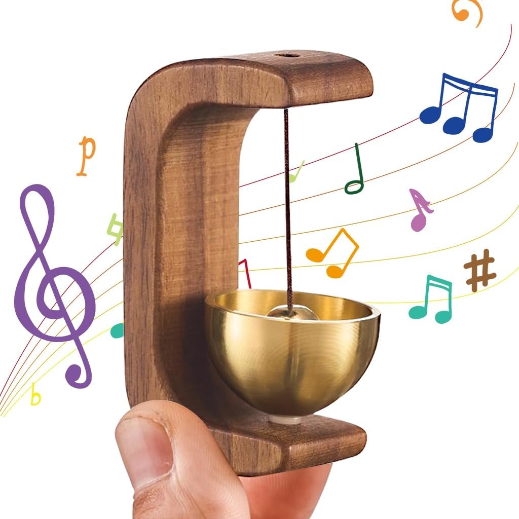 UK-0904 Wooden Door Chime with Brass Bell, Dopamine Door Bell for Home, Self-Adhesive Magnetic Doorbell, Serene Acoustic for Home & Shop, Shopkeepers Door Chime, Ideal Housewarming Gift