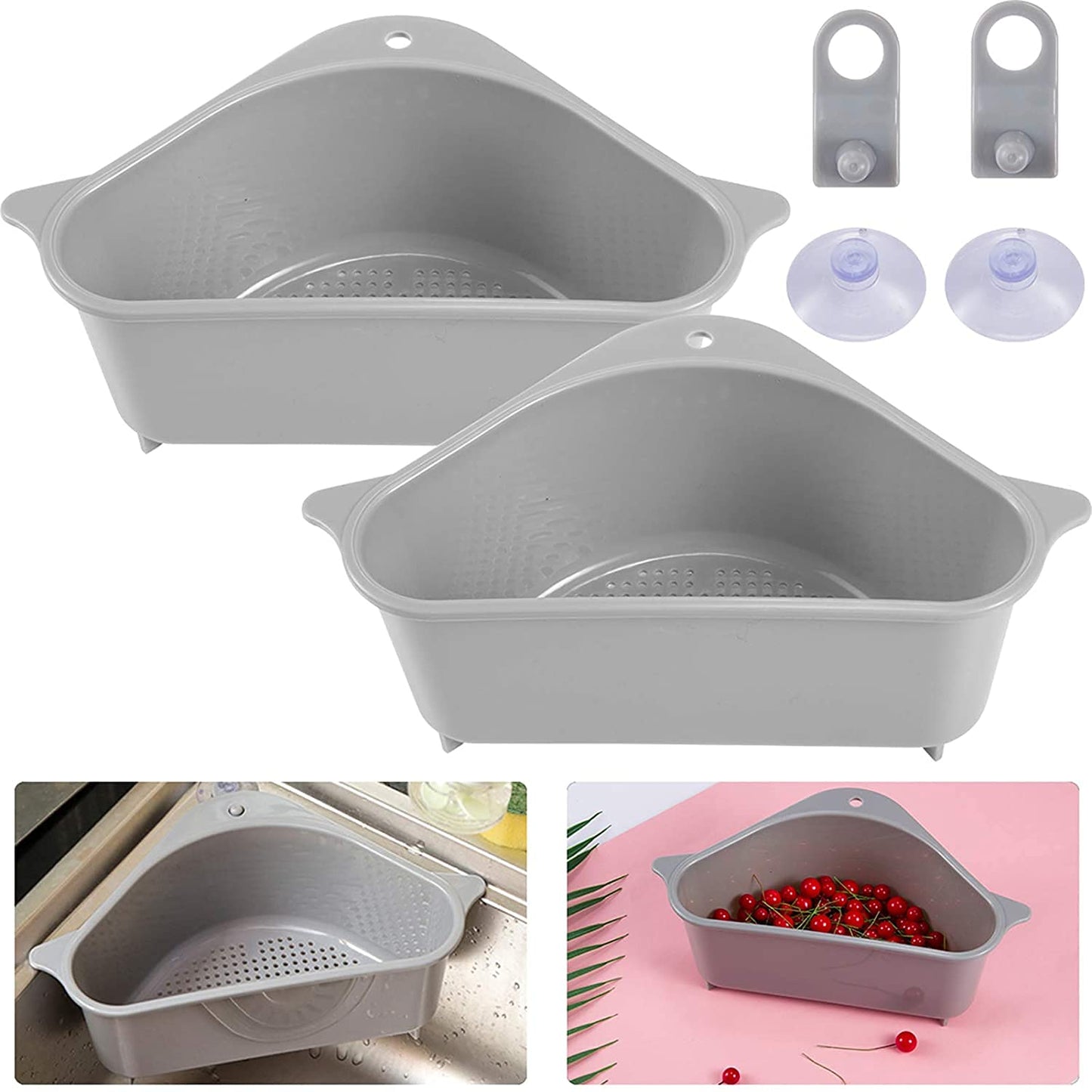 UK-0969 Kitchen Sink Corner Dish Organizer Tray Strainer Basket Drainer, Dustbin Storage Removable Holder Stand Rack, Waste Dispenser