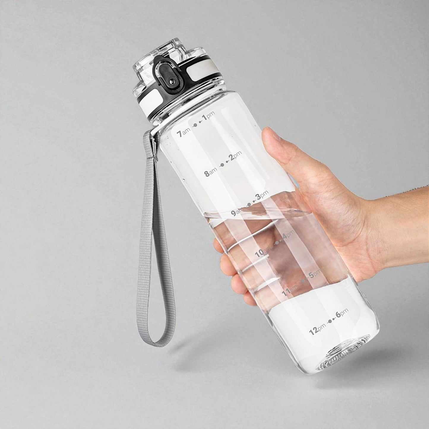 UK-0919 900ML Capacity Belt Straw Transparent Motivational Water Bottles with Time Marker Leak proof & break-proof | Best Usage for Office/School/College/Gym/Travel Bottle | BPA-Free Fitness Sports Bottle
