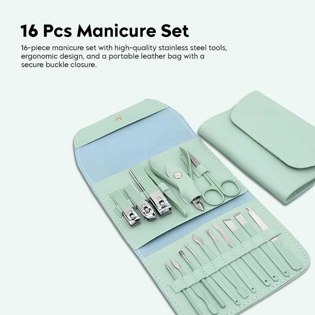 UK-0964 Manicure Set Nail Clipper Kit - 16 Pieces Stainless Steel Manicure Kit, Nail Care Tools for Hand & Feet, Nail Clippers Pedicure Professional Grooming Kits for Facial, Hand & Foot Care