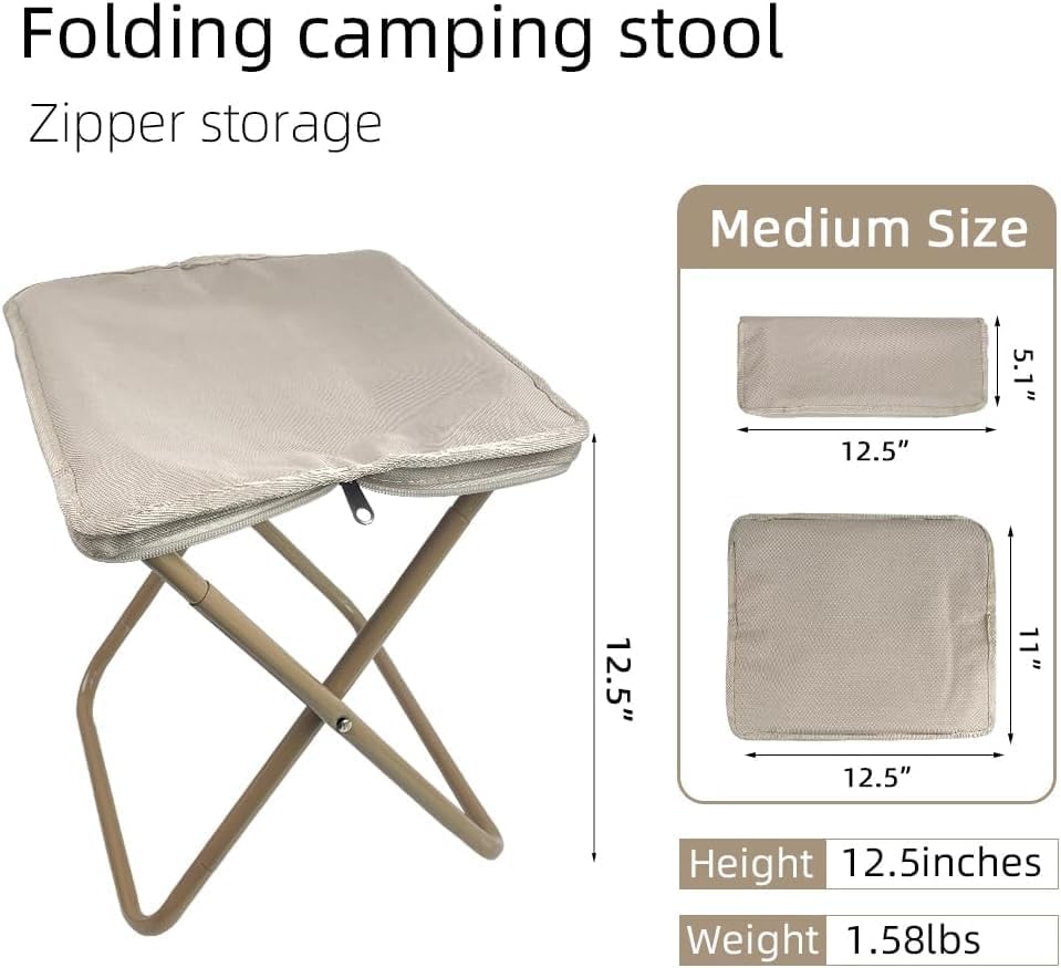 UK-0963 Folding Stool, Mini Outdoor Camping Stool, Portable Small Foldable Lightweight Hunting Seat with Zippered Carrying Bag, Folding Slacker Chairs for Fishing Travelling Picnics