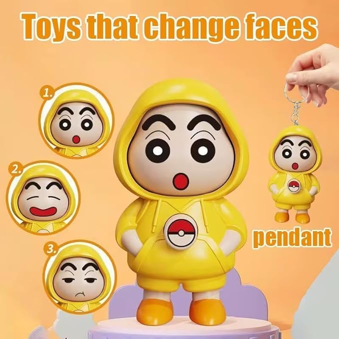 UK-0905 Shinchan Face Changing Keychain | Cartoon Shinchan ABS Key Holder | 3D Expression Changing Model | Cute Unisex Toy Keychain for Bags & Keys