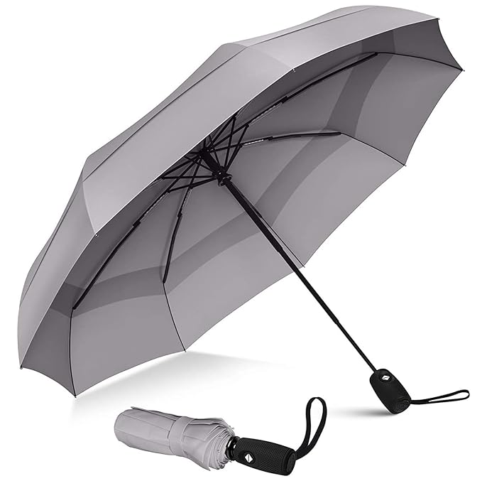 UK-0891 Portable Auto Travel Umbrella - Windproof for Rain, Strong for Wind, Auto Open/Close Button, Perfect Car Umbrella for Men & Women