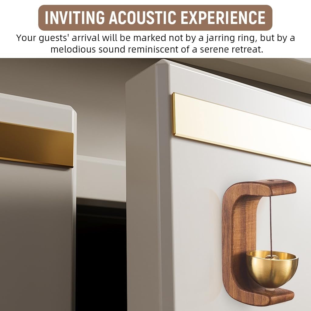 UK-0904 Wooden Door Chime with Brass Bell, Dopamine Door Bell for Home, Self-Adhesive Magnetic Doorbell, Serene Acoustic for Home & Shop, Shopkeepers Door Chime, Ideal Housewarming Gift